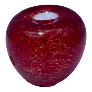 1994 Hand-Signed Richard Blenko Ruby Red Glass Apple Paperweight - Model #882 For Sale