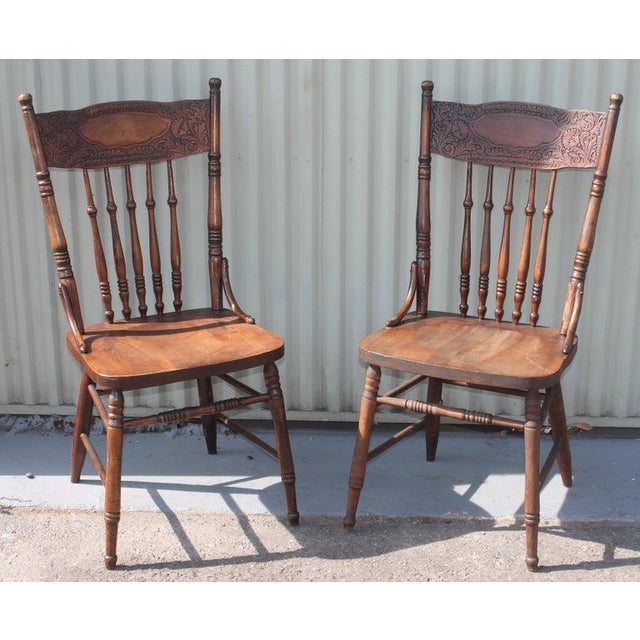 19thc original old surface pressed back chairs in fine sturdy condition. The set of a great cowboy or Ralph Lauren Double...