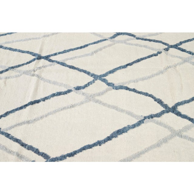 Modern Moroccan Style Wool Rug With Tribal Design in Ivory For Sale - Image 4 of 5