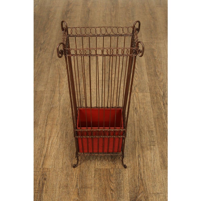 Vintage Wrought Iron Umbrella Stand with Red Liner For Sale - Image 12 of 18