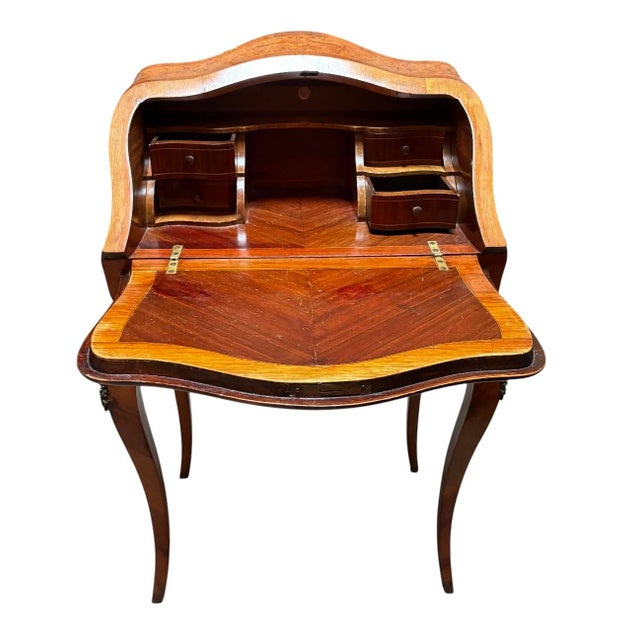 Antique Petite French Inlaid Secretary Desk.