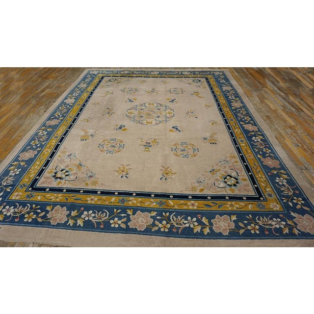 1920s Ivory Traditional Medallion Antique Chinese Peking Carpet 9' X 12' Woven Wool Rug For Sale - Image 11 of 11