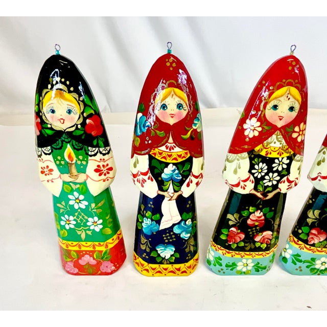 1990s Vintage Boho Chic Folk Art Russian Hand Crafted Christmas Ornaments - Set of 6, Large For Sale - Image 5 of 9