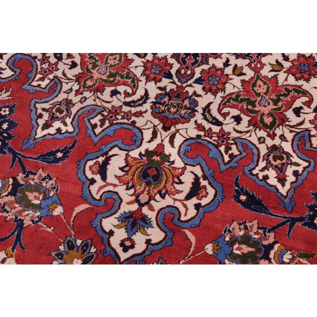 Shabby Chic Shabby Chic Persian Isfhan Red/Blue Wool Rug - 14'6'' X 23'8'' For Sale - Image 3 of 10