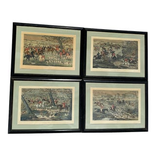 Set of 4 19th Century English Traditional Hunt Scene Prints, Framed For Sale