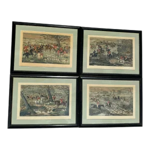 Set of 4 19th Century English Traditional Hunt Scene Prints, Framed