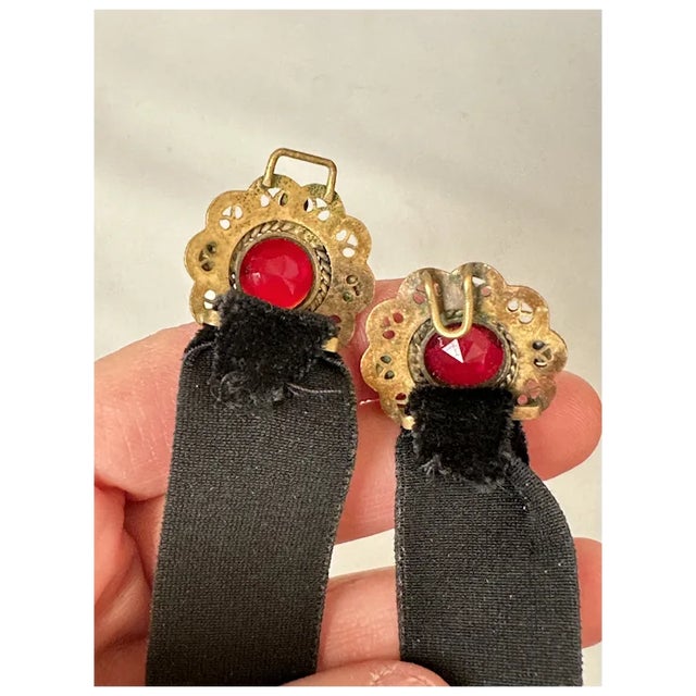 Late 20th Century Gold Tone and Red Rhinestone Velvet Choker For Sale In Denver - Image 6 of 6