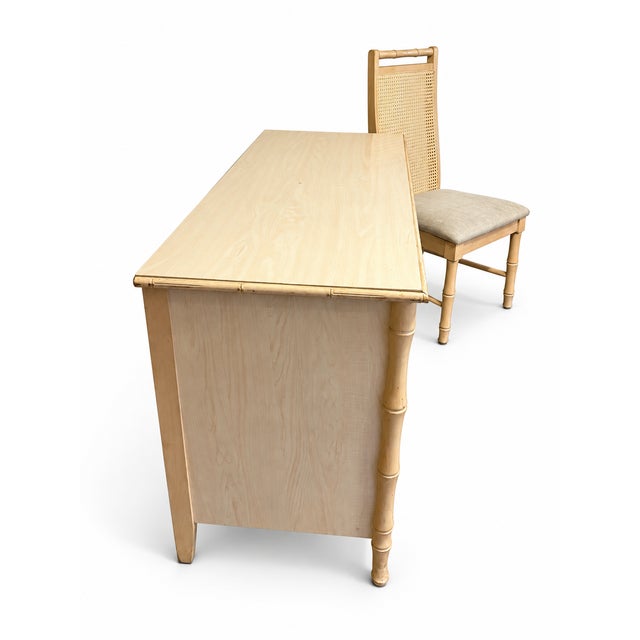 Chinoiserie 1970s Broyhill Faux Bamboo Writing Desk With Cane-Back Chair For Sale - Image 3 of 8