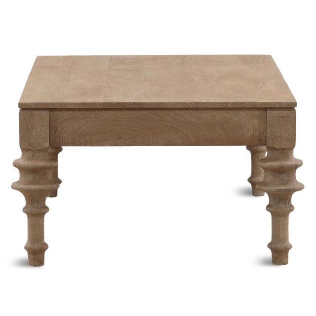 Contemporary Turned Leg Natural Wood Coffee Table For Sale - Image 3 of 5