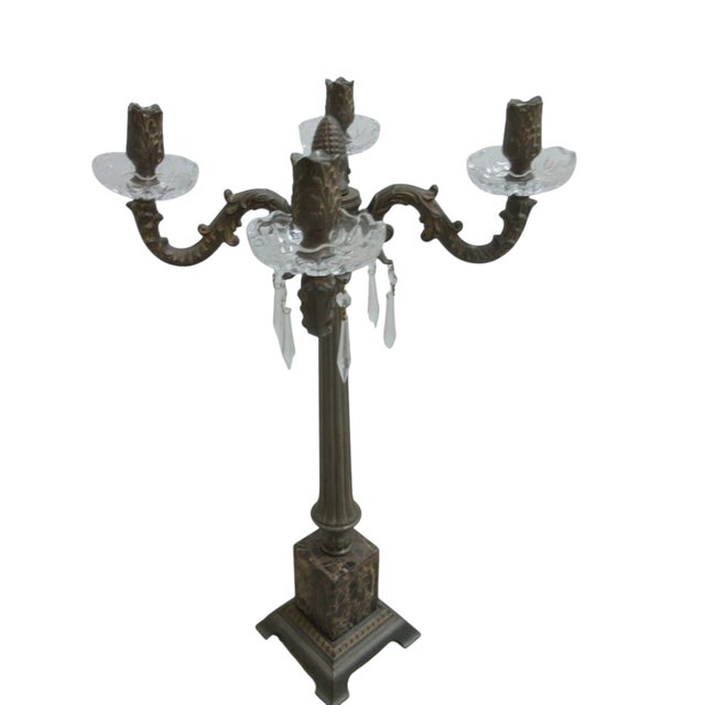 French Marble 4 Arm Candelabra Crystal marble Candle stand holder For Sale - Image 9 of 9