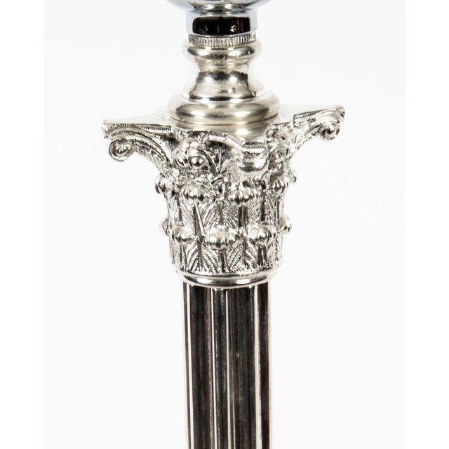 Early 20th Century Edwardian Silver Plated Corinthian Column Table Lamp For Sale - Image 3 of 10
