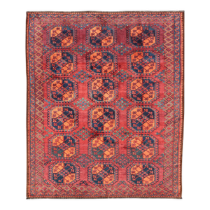 Square Sized Hand-Knotted Turkomen Ersari Rug in Wool With Repeating Gul Design**