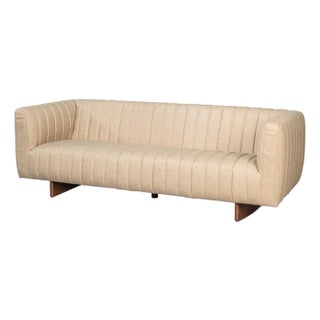 Modern Channel Tufted White Leather Sofa For Sale