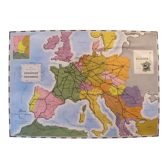 Original 1949 French Railway Map For Sale
