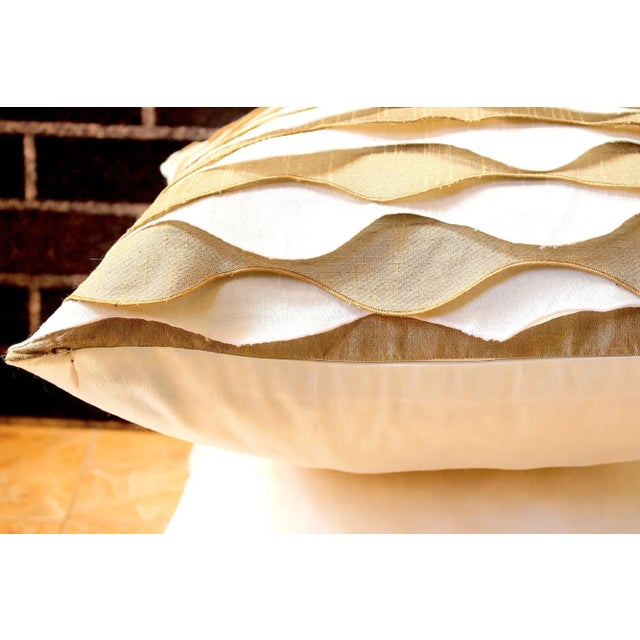 Vintage Waved Frills Fortuny Bicolor Pure Silk Pillow For Sale - Image 6 of 13