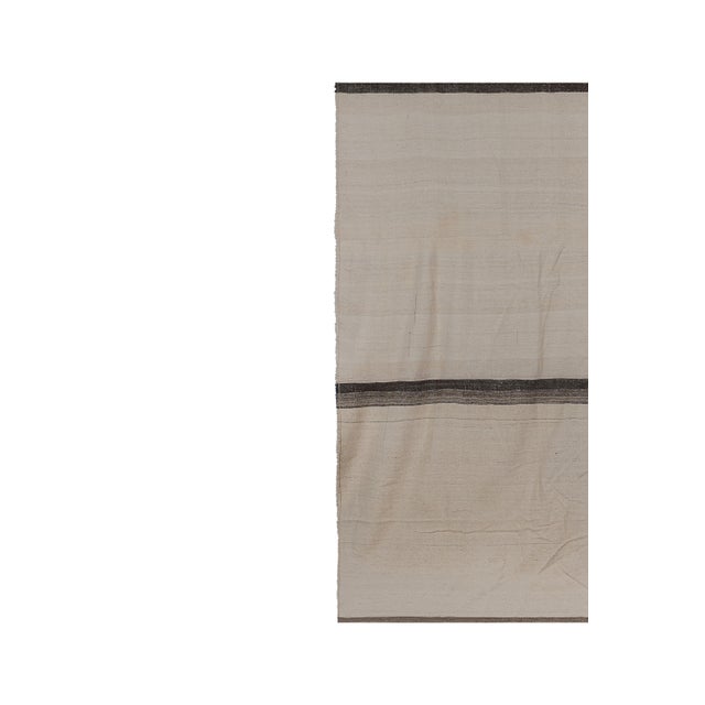 Mid-Century Modern White Vintage Modern Turkish Hemp Kilim Rug 11'6'' X 11'5'' For Sale - Image 3 of 10