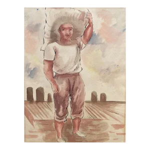 1930s Peter Verdi Dock Worker Watercolor