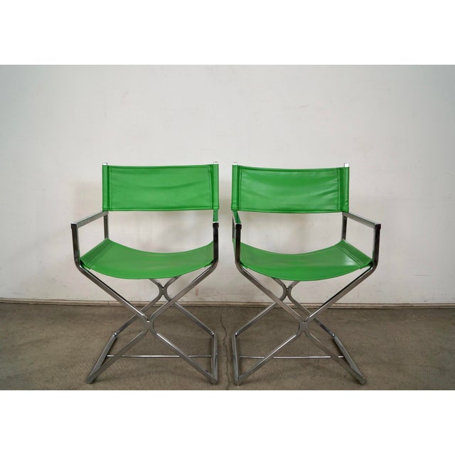 Mid-Century Modern 1970’s Mid-Century Modern Chrome Director’s Chairs - A Pair For Sale - Image 3 of 12