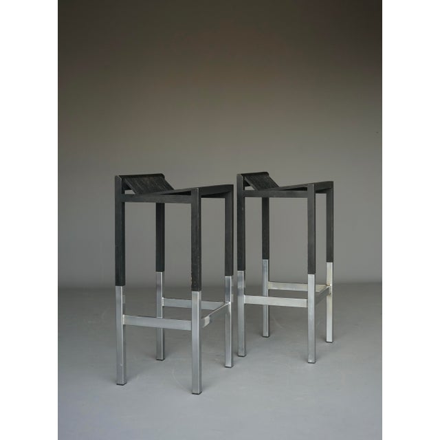 Mid-Century Modern Minimalist Bar Stools by Ruud Jan Kokke, 1980s, Set of 2 For Sale - Image 3 of 18