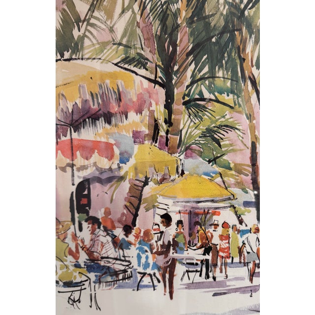 Hollywood Regency Original Cecile Ryden Johnson Tropical Courtyard Watercolor, Professionally Framed For Sale - Image 3 of 3