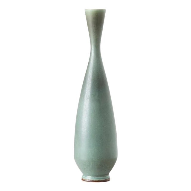 Green Vase with Long, Thin Neck by Berndt Friberg for Gustavsberg For Sale