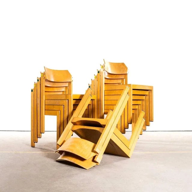 1960s Wide Clean Stacking Blonde Dining Chairs For Sale - Image 10 of 10