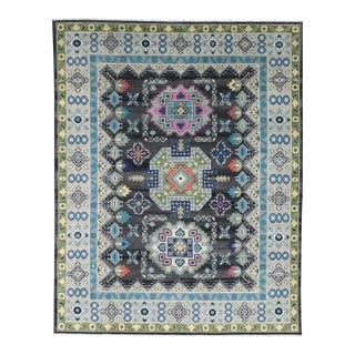 9x12 Maya Kazak Charcoal Traditional Geometric Hand Knotted Wool Carpet Rug For Sale