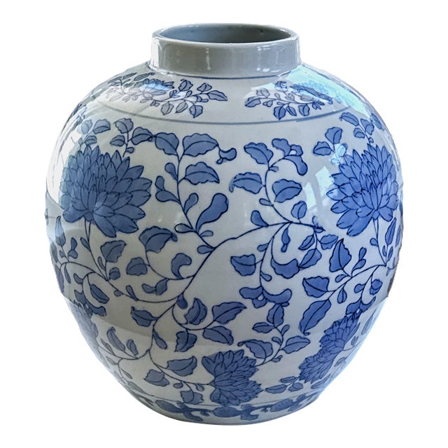 Blue and White Chinoiserie Porcelain Vase For Sale