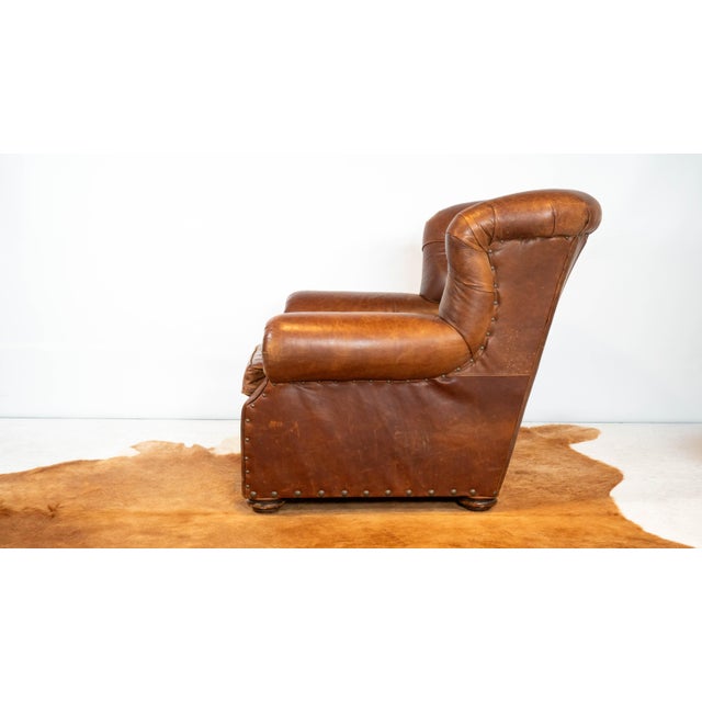 Restoration Hardware Churchill Cigar Leather Luxe Writer's Chair For Sale - Image 9 of 15