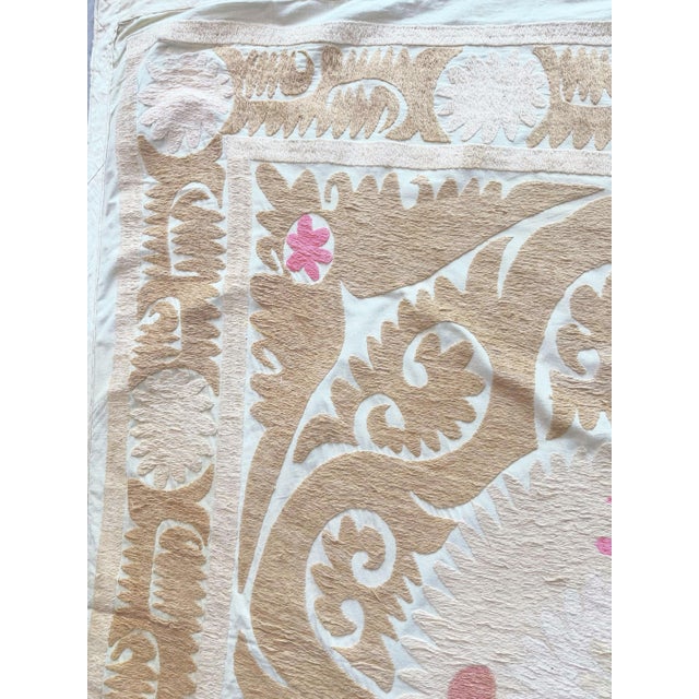 Orange Bohemian Suzani Tablecloth From Bukhara 4'8'' X 5'1'' For Sale - Image 8 of 9