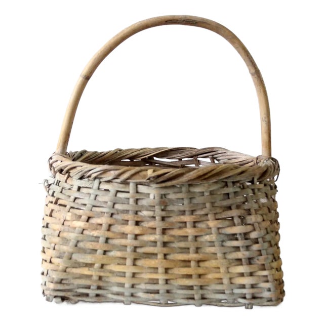 Vintage Handwoven Cottage Basket For Sale