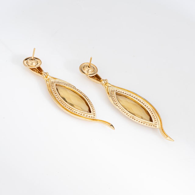 Modern Vintage Citrine Diamond Earrings 18k Yellow Gold Pendant Drops Fine Jewelry, Pair For Sale - Image 3 of 4