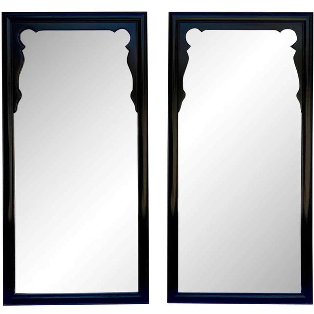 Century Furniture Mid Century Chinoiserie Black Lacquer Mirrors by Raymond Sobota for Century Furniture Chin Hua Collection - A Pair For Sale - Image 4 of 9
