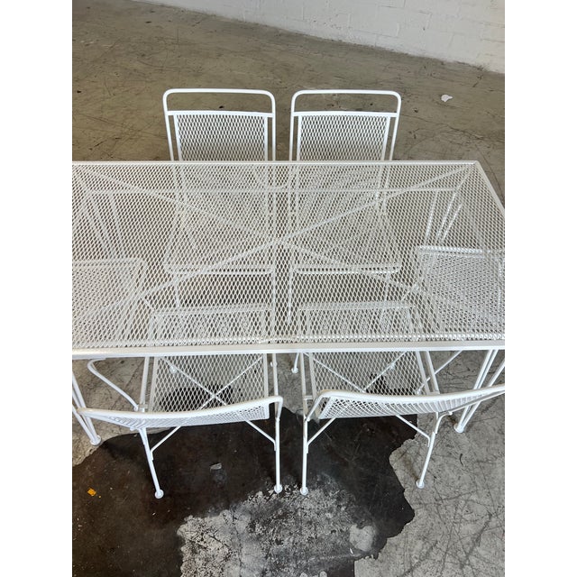 1960s 7 Piece Set Vintage Salterini Wrought Iron Patio Dining Table and Chairs For Sale - Image 5 of 6