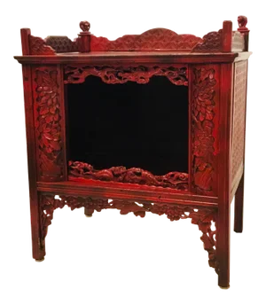 Asian Antique Red Carved Wood Cabinet