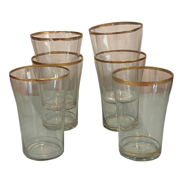 Vintage Glassware Set With Gold Trim - Set of 6 For Sale