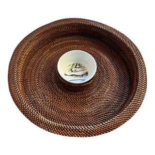 Woven Brown Rattan Chip & Dip Serving Basket For Sale