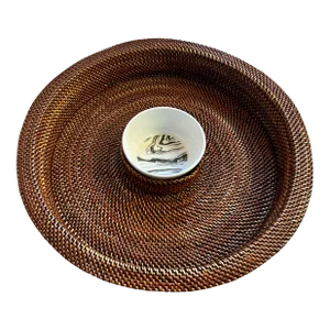 Woven Brown Rattan Chip & Dip Serving Basket-Sauce Bowl