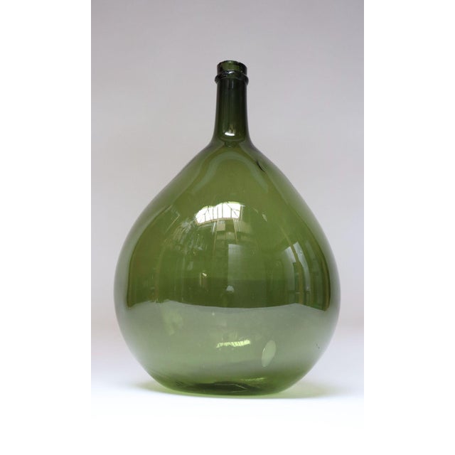 French Provincial Vintage Italian Green Blown Glass Bulbous Form Demijohn Carboy For Sale - Image 3 of 18