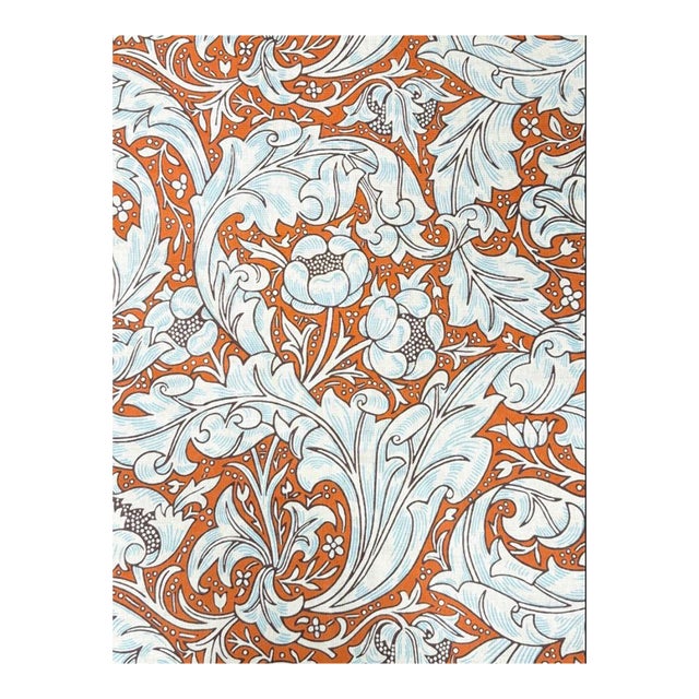Morris & Co Bachelors Button Burnt Orange/Sky Archival Floral Cotton Linen Blend Fabric 13 Yards For Sale