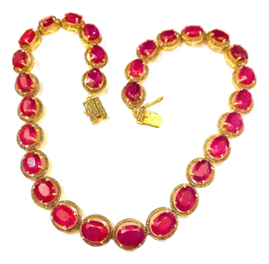 Bochic "Capri" Vintage Ruby & Diamond Necklace & Earring Set 18K Gold & Silver