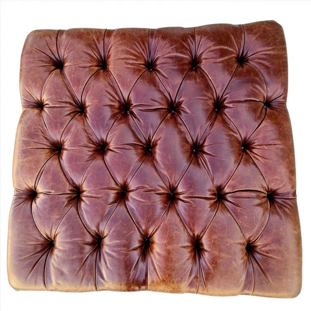 Wood Oversized Tufted Chesterfield Leather Plantation Ottoman -Vicente Wolf Collection For Sale - Image 7 of 18