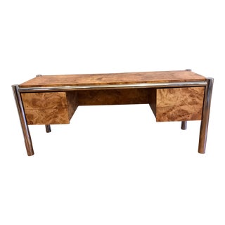 1970s Vintage Faux Burl and Chrome Desk For Sale