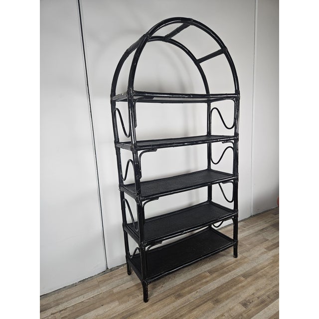 Mid-Century Modern Large Mid-Century Black Wicker Bookcase with Shelves, 1970s For Sale - Image 3 of 18