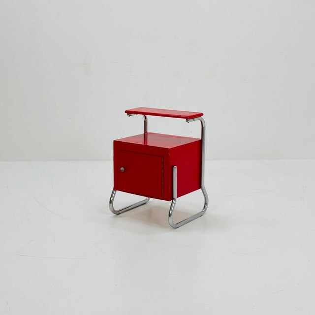 Bauhaus Nightstand with Shelf in Red, 1970s For Sale - Image 11 of 11