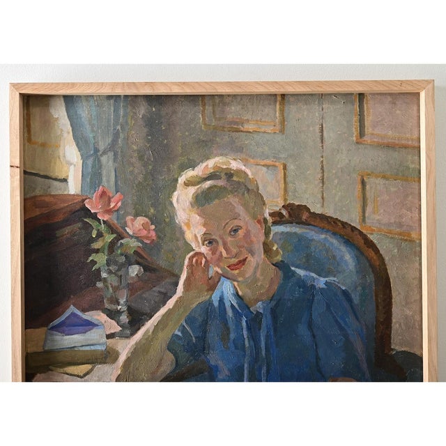 An arresting oil on canvas portrait by the French artist Albert Coste, signed and dated 1943. The subject, a sophisticated...