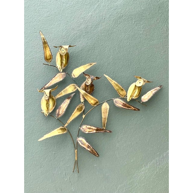 Brass Vintage Brass Owl Wall Sculpture After Curtis Jere For Sale - Image 8 of 16