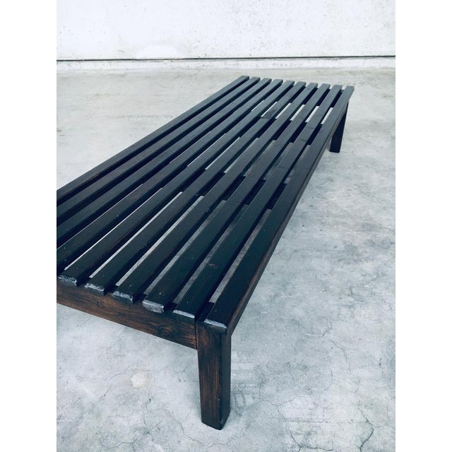 Mid-Century Modern Vintage Low Slat Bench in Stained Pine, 1960s For Sale - Image 3 of 18