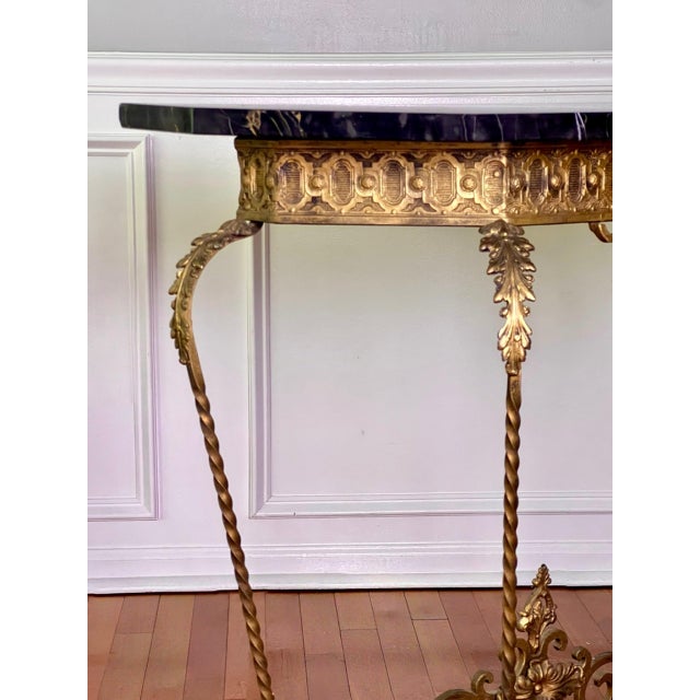 Metal Oscar Bach Attributed Gilded Iron Console With Beveled Mirror, Marble Top, C. 1920 For Sale - Image 7 of 18