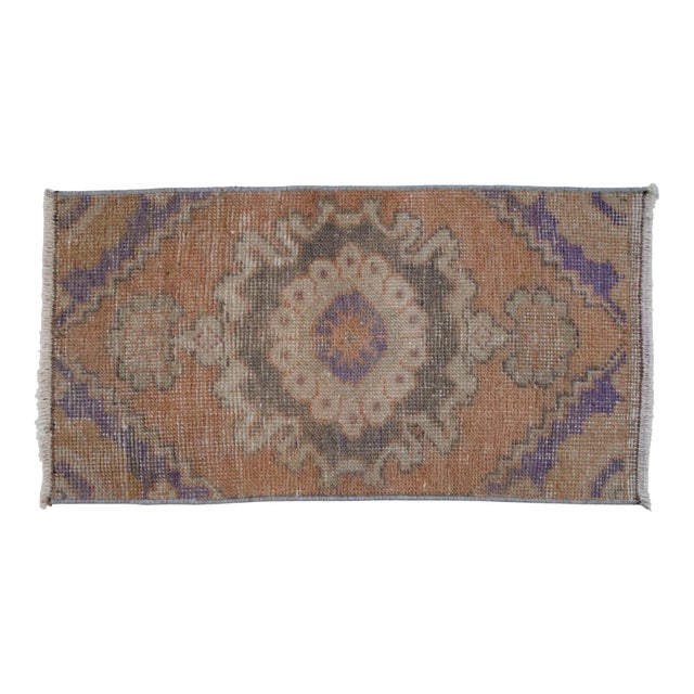 Textile Vintage Hand Made Small Oushak Rug Low Pile Yastik Rug Mat - 1'4" X 2'6" For Sale - Image 7 of 14